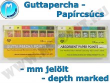 Guttapercha - Papírcsúcs - mm jelölt - depth marked Guttapercha - Papírcsúcs - mm jelölt - depth marked