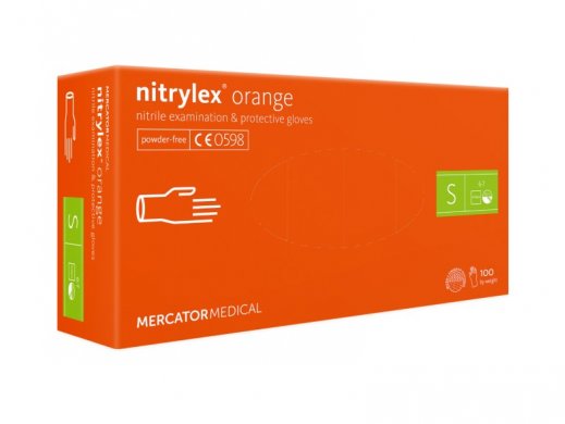 0.6 Kesztyű - Mercator - Nitril - NARANCS - 100db - S - púdermentes