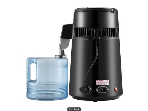 Vízdesztilláló - 4 literes - 750W - rozsdamentes acél belsővel - fekete színben